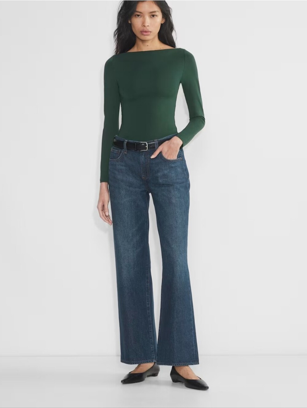 Aritzia Contour Boatneck Top Green Long Sleeve Size Extra Small Smoothing NWT